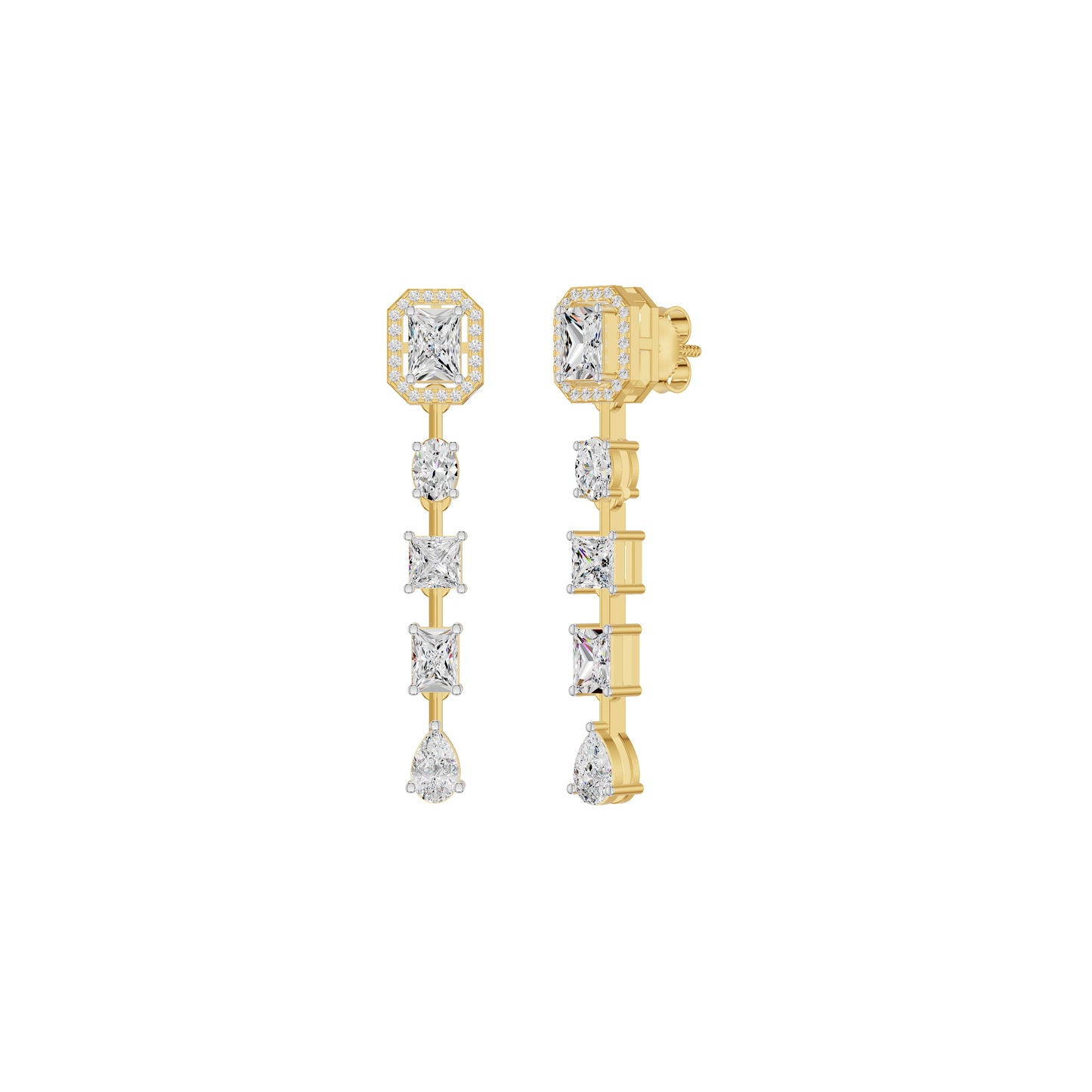 Emerald Trinkle Diamond Drop Earrings 18 KT / Yellow Gold