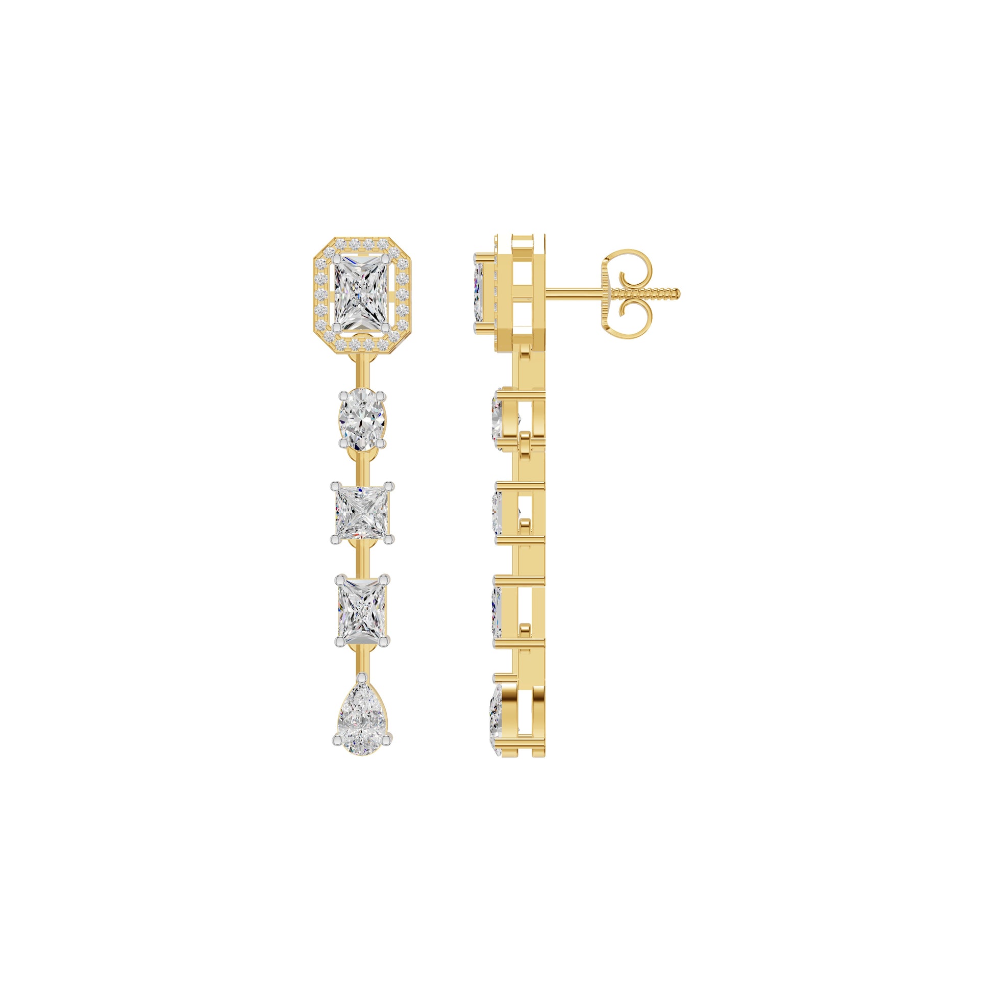Emerald Trinkle Diamond Drop Earrings 18 KT / Yellow Gold