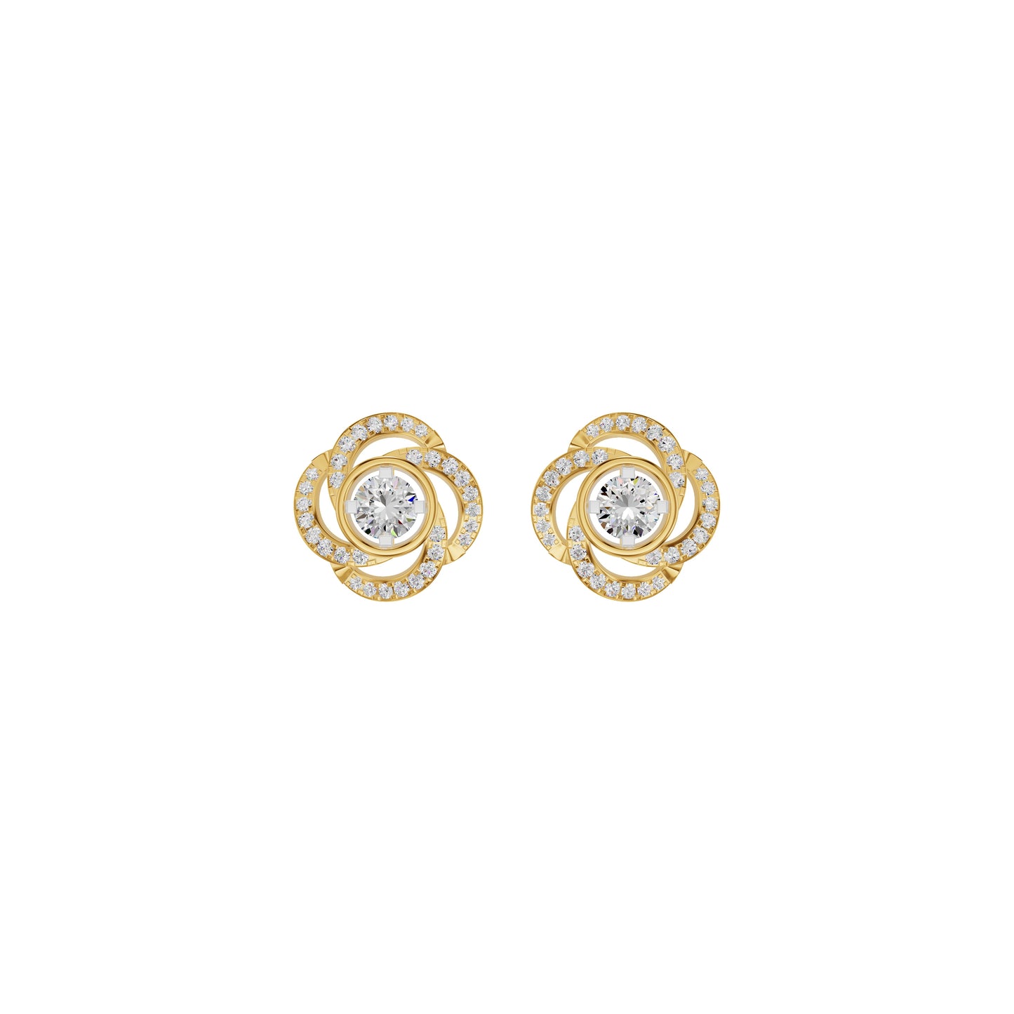 Swirl Clover Diamond Earrings 18 KT / Yellow Gold