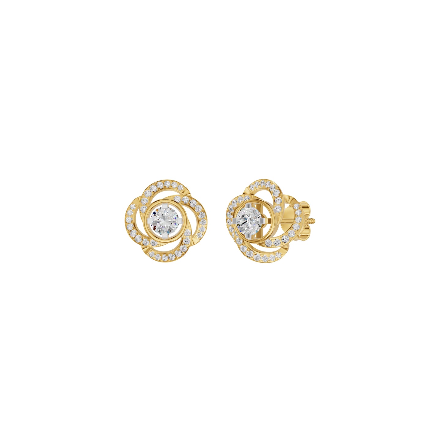 Swirl Clover Diamond Earrings 18 KT / Yellow Gold