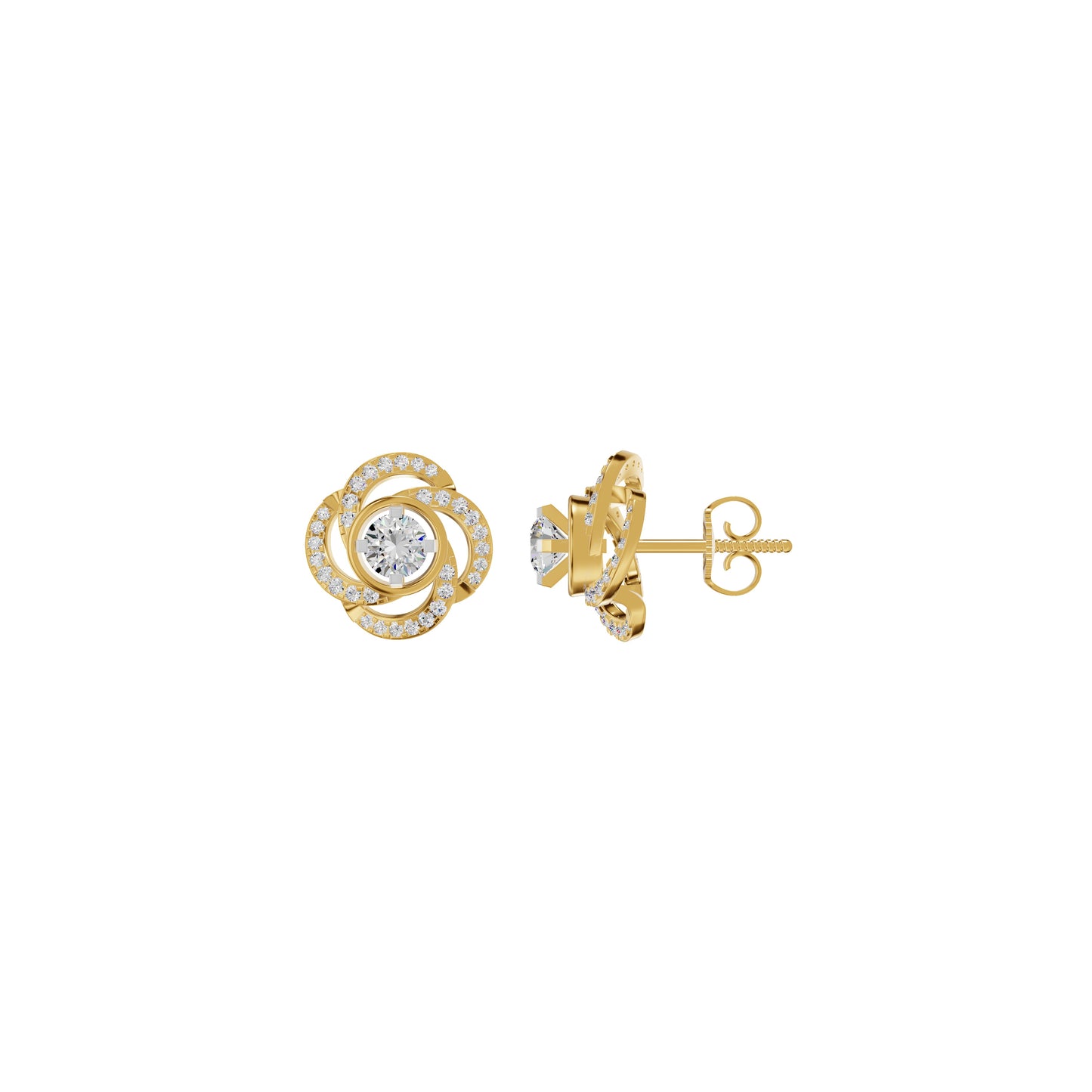 Swirl Clover Diamond Earrings 18 KT / Yellow Gold