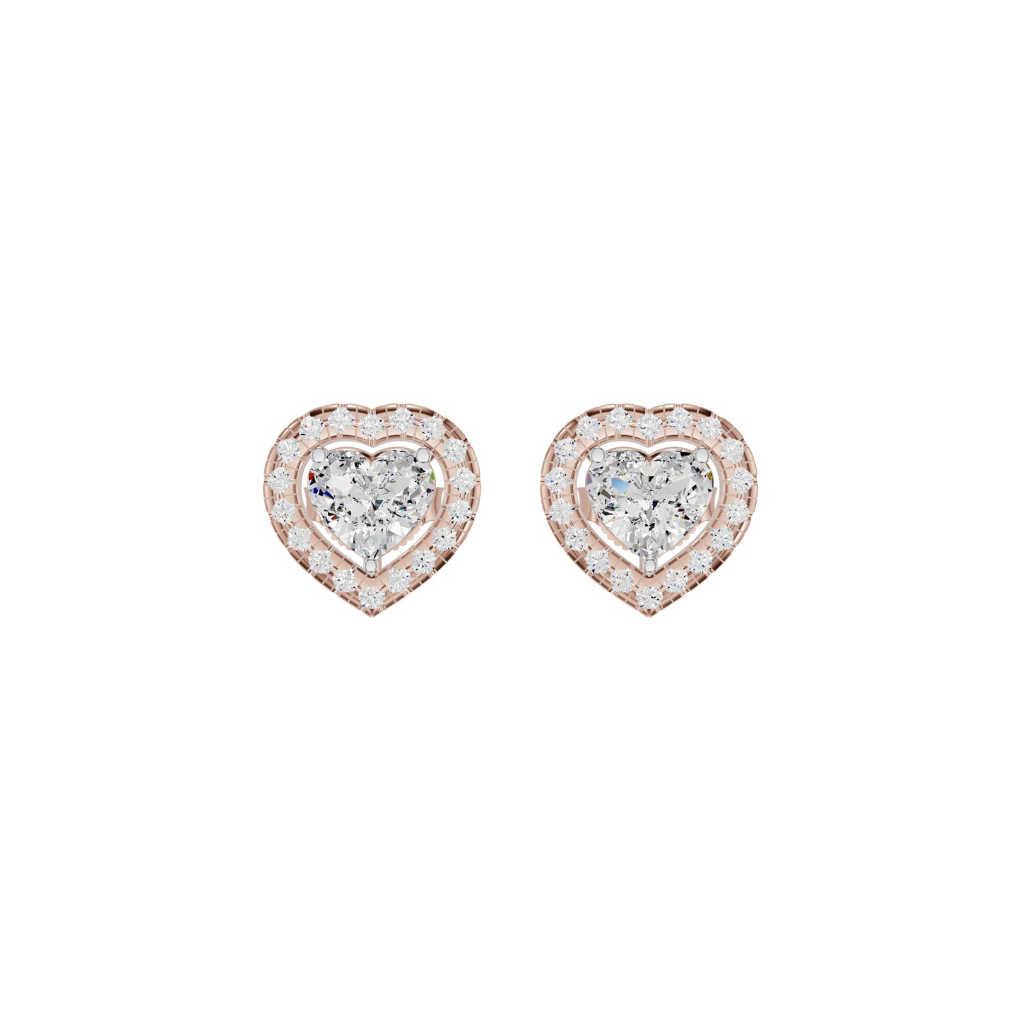 Sleek Heart Cut Halo Diamond Earrings 18 KT / Rose Gold