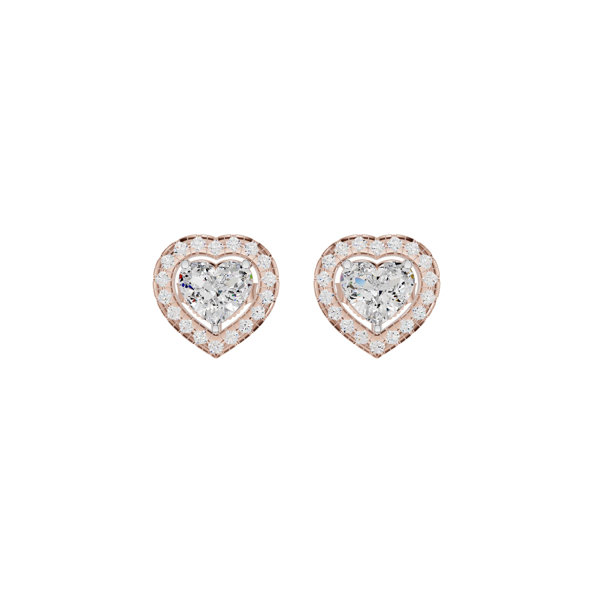 Sleek Heart Cut Halo Diamond Earrings 18 KT / Rose Gold