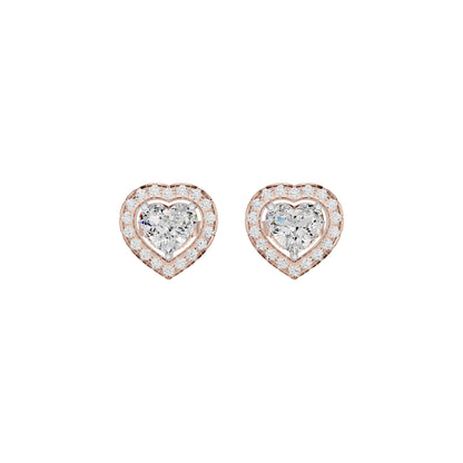 Sleek Heart Cut Halo Diamond Earrings 18 KT / Rose Gold