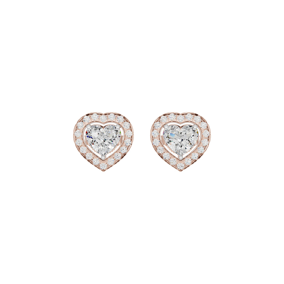 Sleek Heart Cut Halo Diamond Earrings 18 KT / Rose Gold