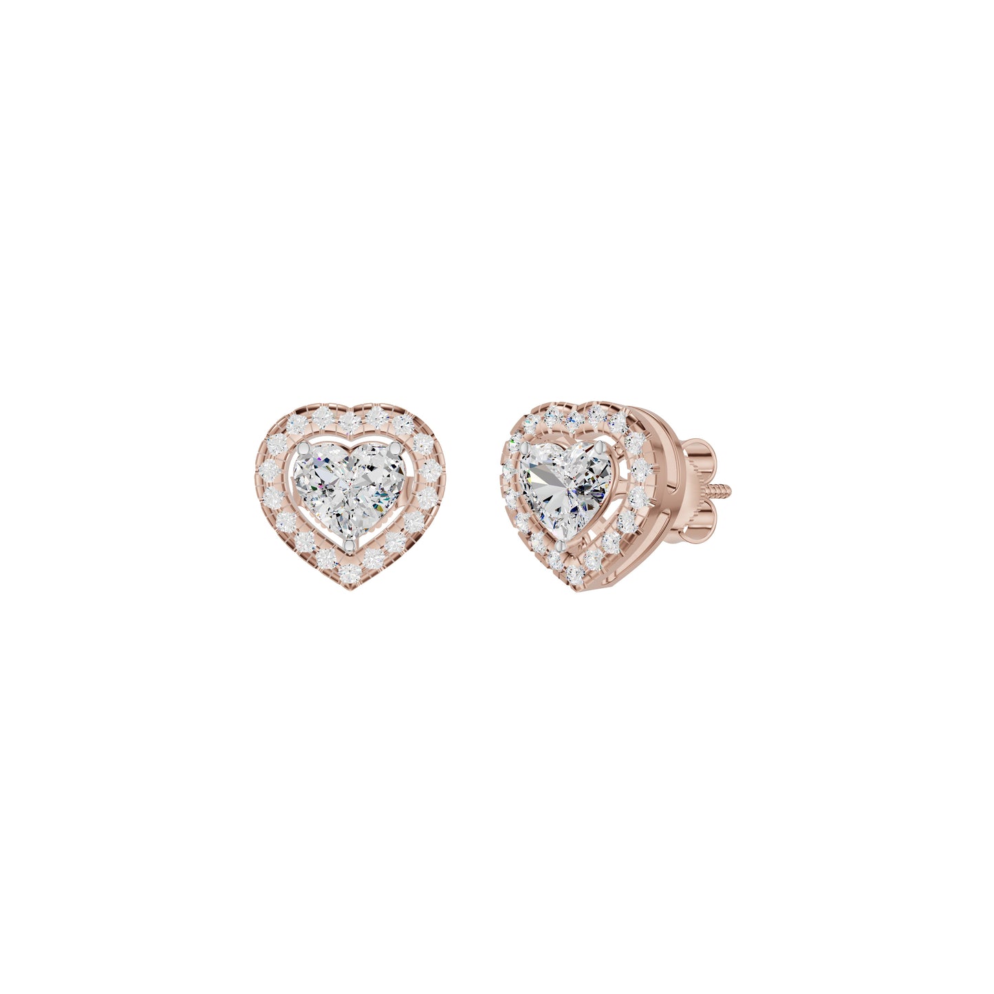 Sleek Heart Cut Halo Diamond Earrings 18 KT / Rose Gold