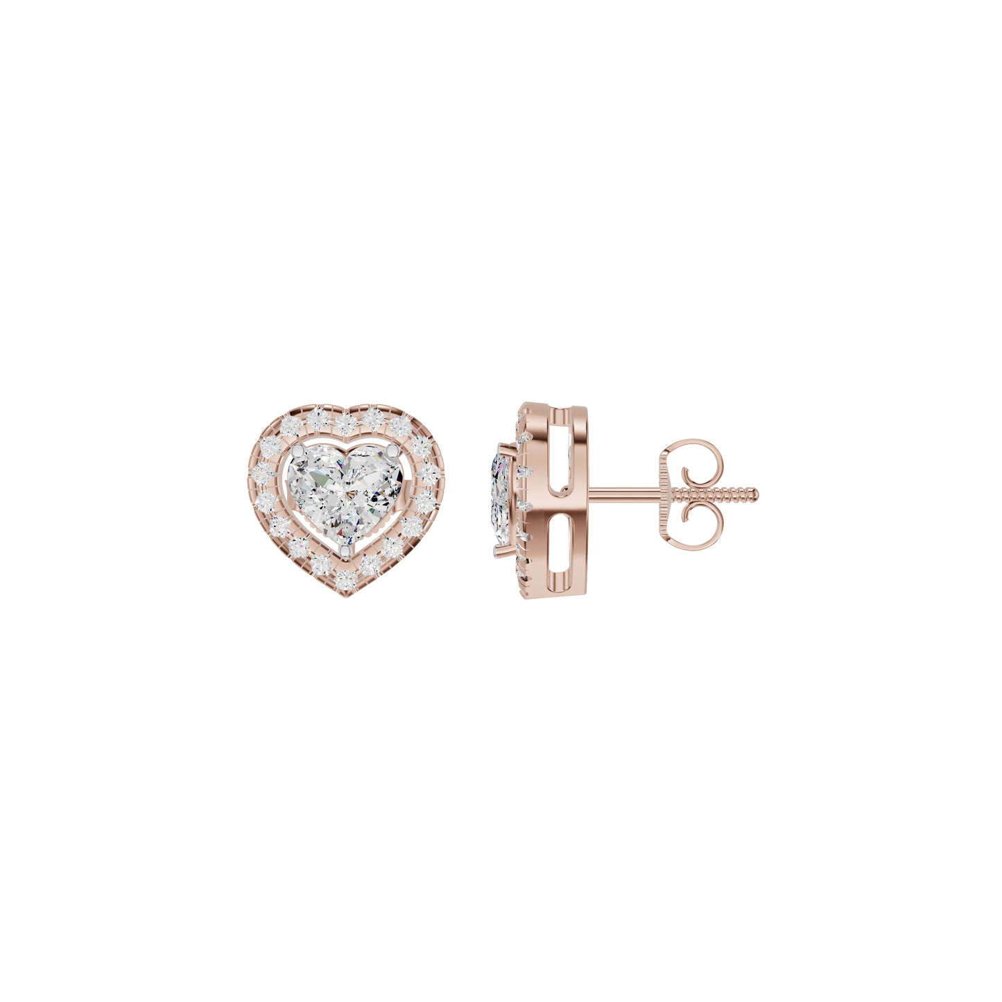 Sleek Heart Cut Halo Diamond Earrings 18 KT / Rose Gold