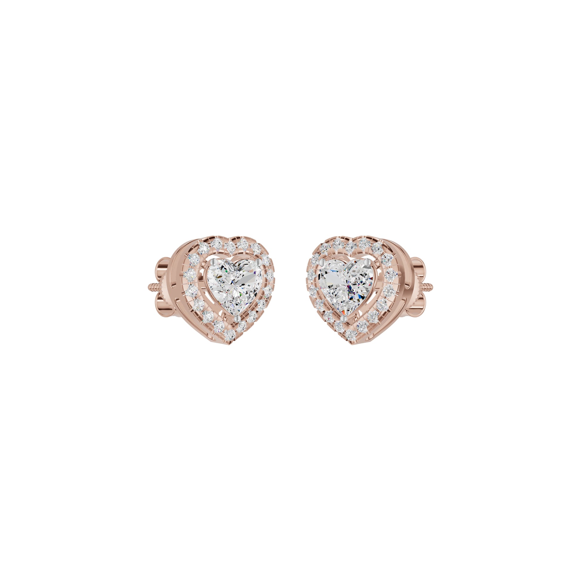 Sleek Heart Cut Halo Diamond Earrings 18 KT / Rose Gold