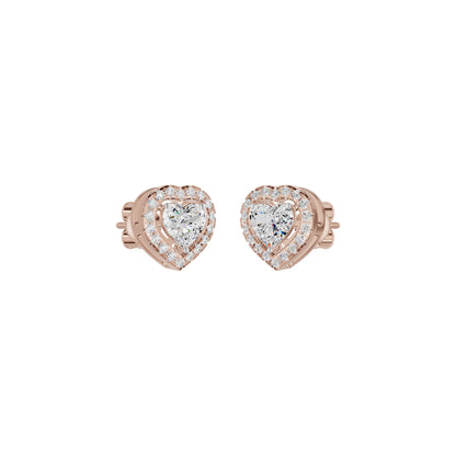 Sleek Heart Cut Halo Diamond Earrings 18 KT / Rose Gold