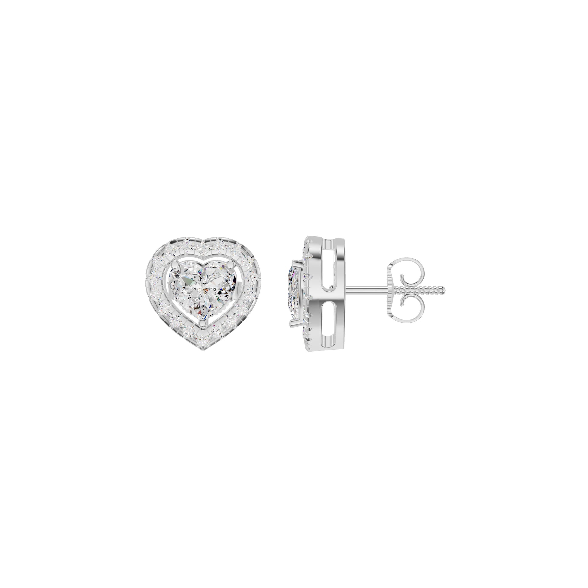 Sleek Heart Cut Halo Diamond Earrings 18 KT / White Gold