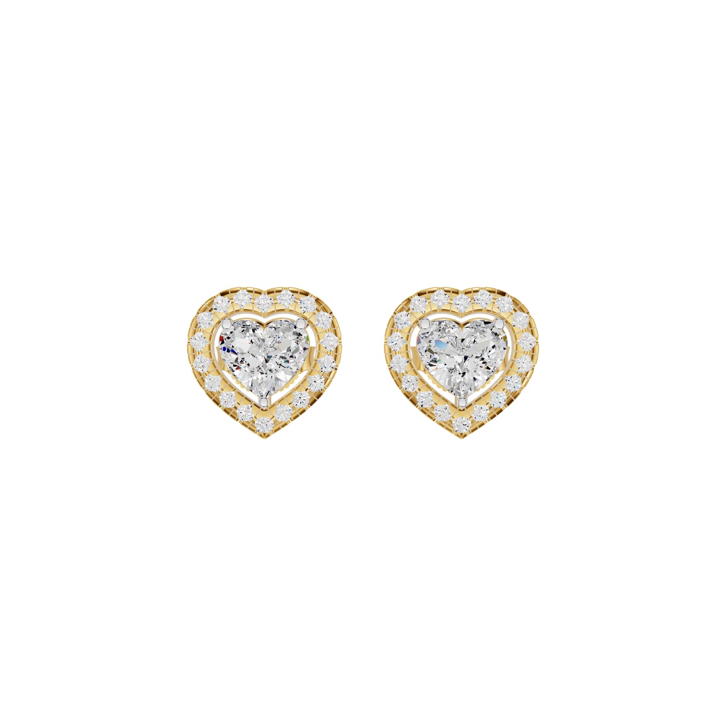 Sleek Heart Cut Halo Diamond Earrings 18 KT / Yellow Gold