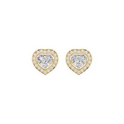 Sleek Heart Cut Halo Diamond Earrings 18 KT / Yellow Gold