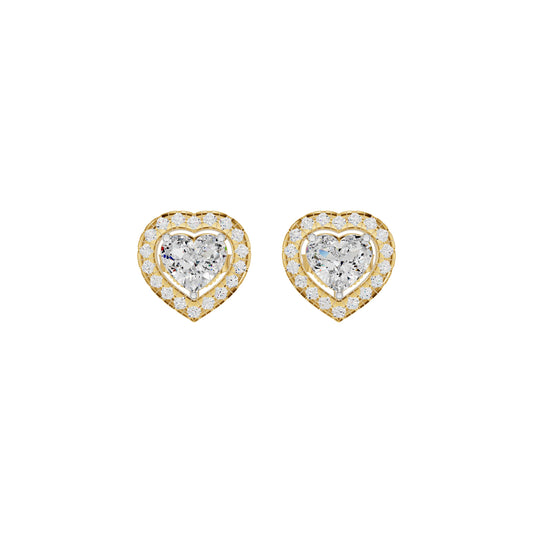 Sleek Heart Cut Halo Diamond Earrings 18 KT / Yellow Gold