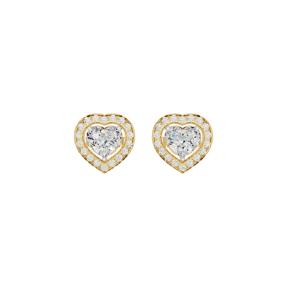 Sleek Heart Cut Halo Diamond Earrings 18 KT / Yellow Gold