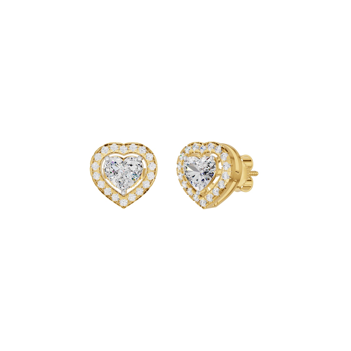 Sleek Heart Cut Halo Diamond Earrings 18 KT / Yellow Gold
