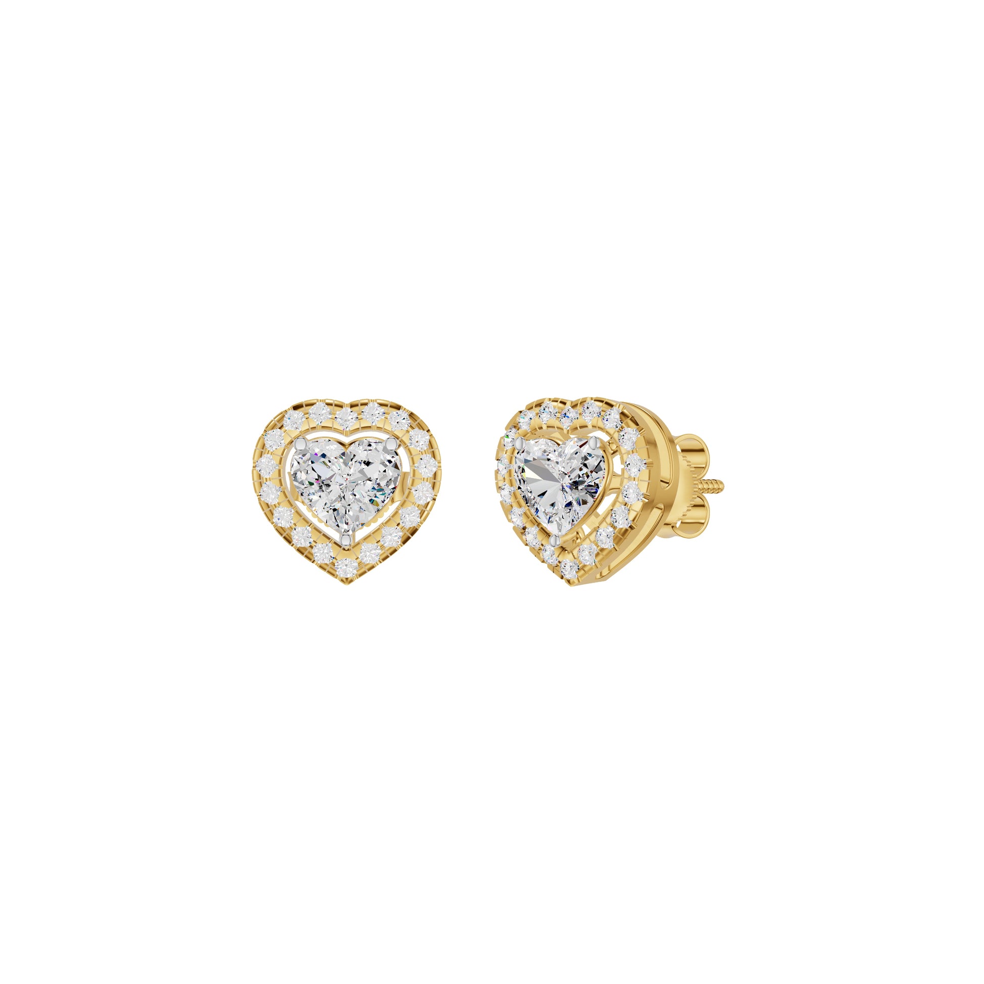 Sleek Heart Cut Halo Diamond Earrings 18 KT / Yellow Gold
