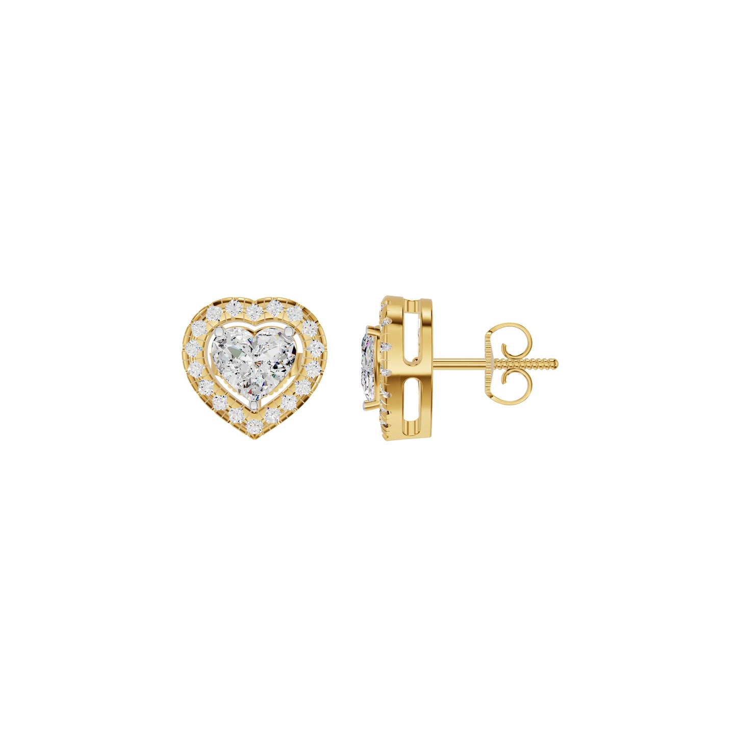 Sleek Heart Cut Halo Diamond Earrings 18 KT / Yellow Gold