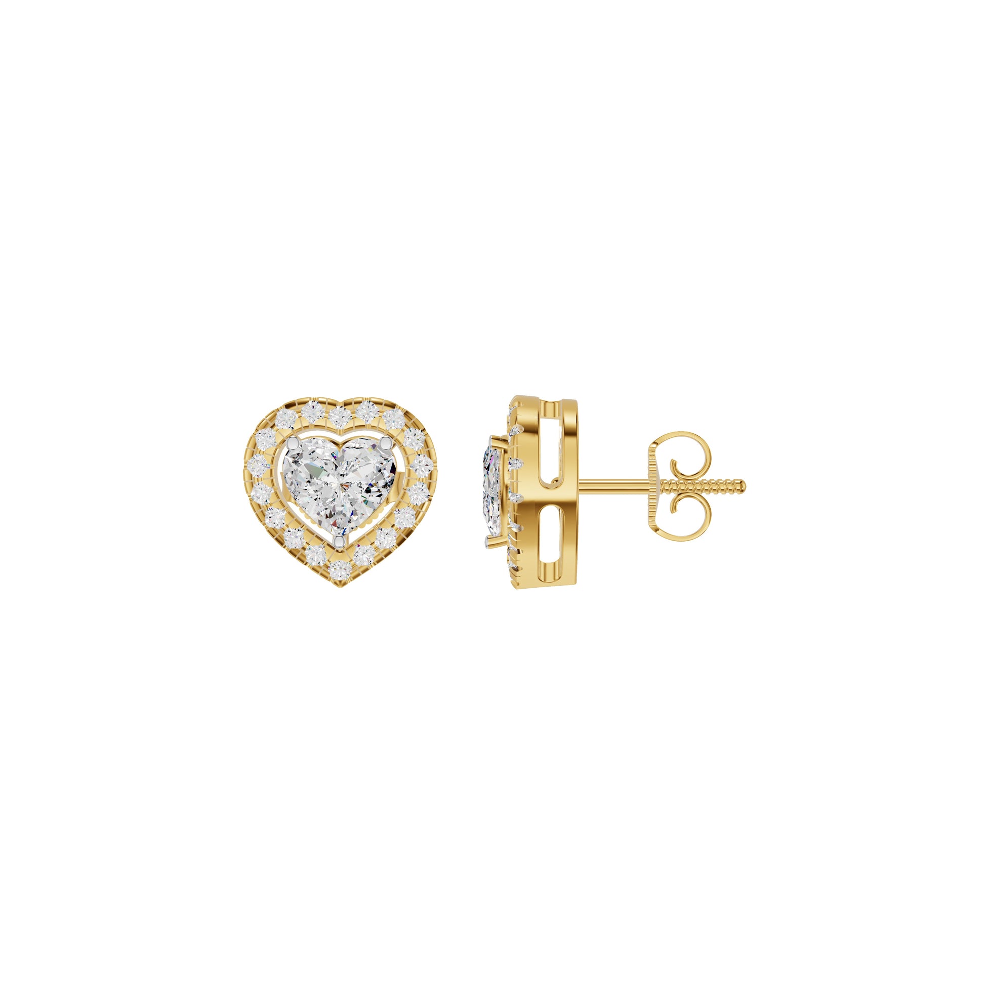 Sleek Heart Cut Halo Diamond Earrings 18 KT / Yellow Gold
