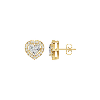 Sleek Heart Cut Halo Diamond Earrings 18 KT / Yellow Gold