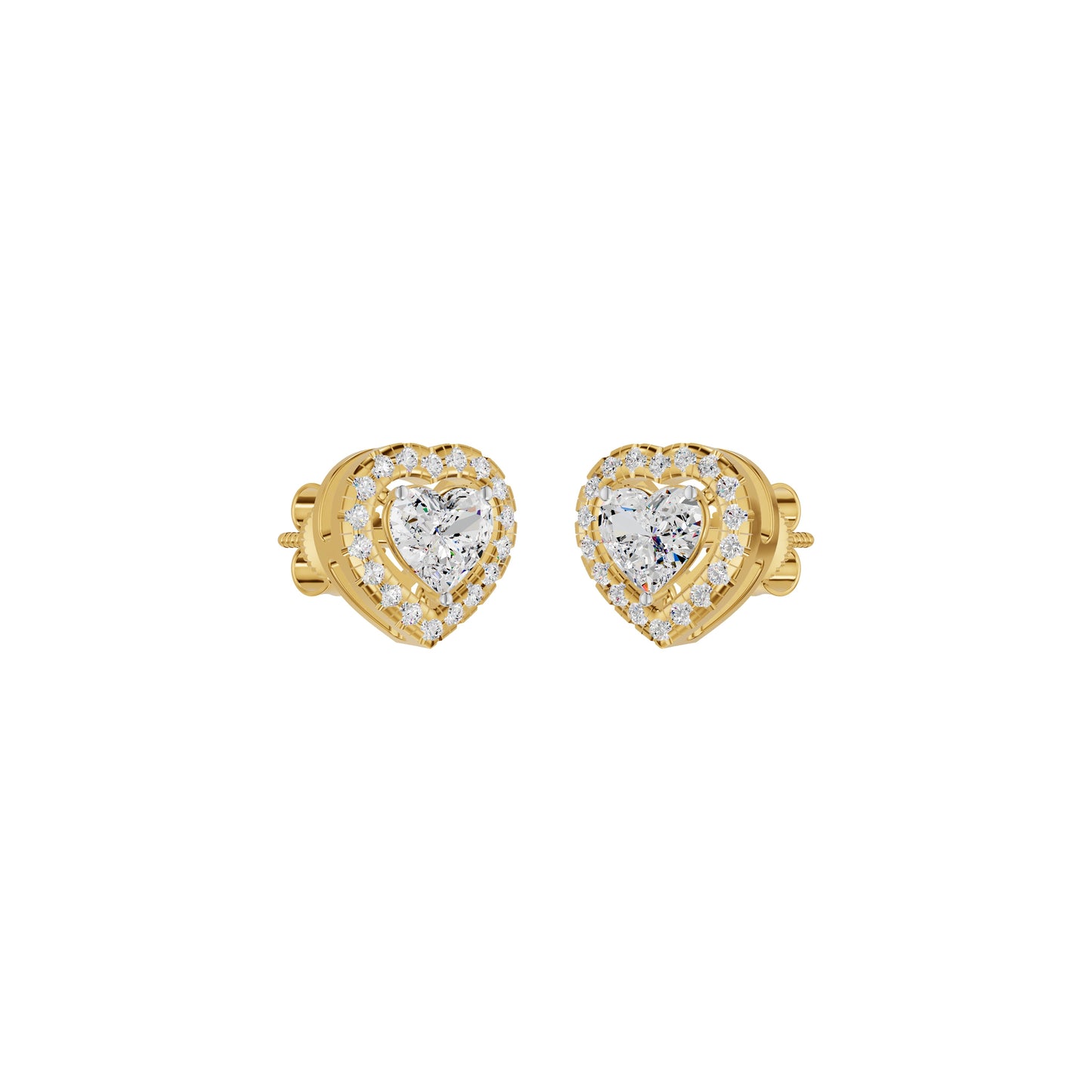 Sleek Heart Cut Halo Diamond Earrings 18 KT / Yellow Gold