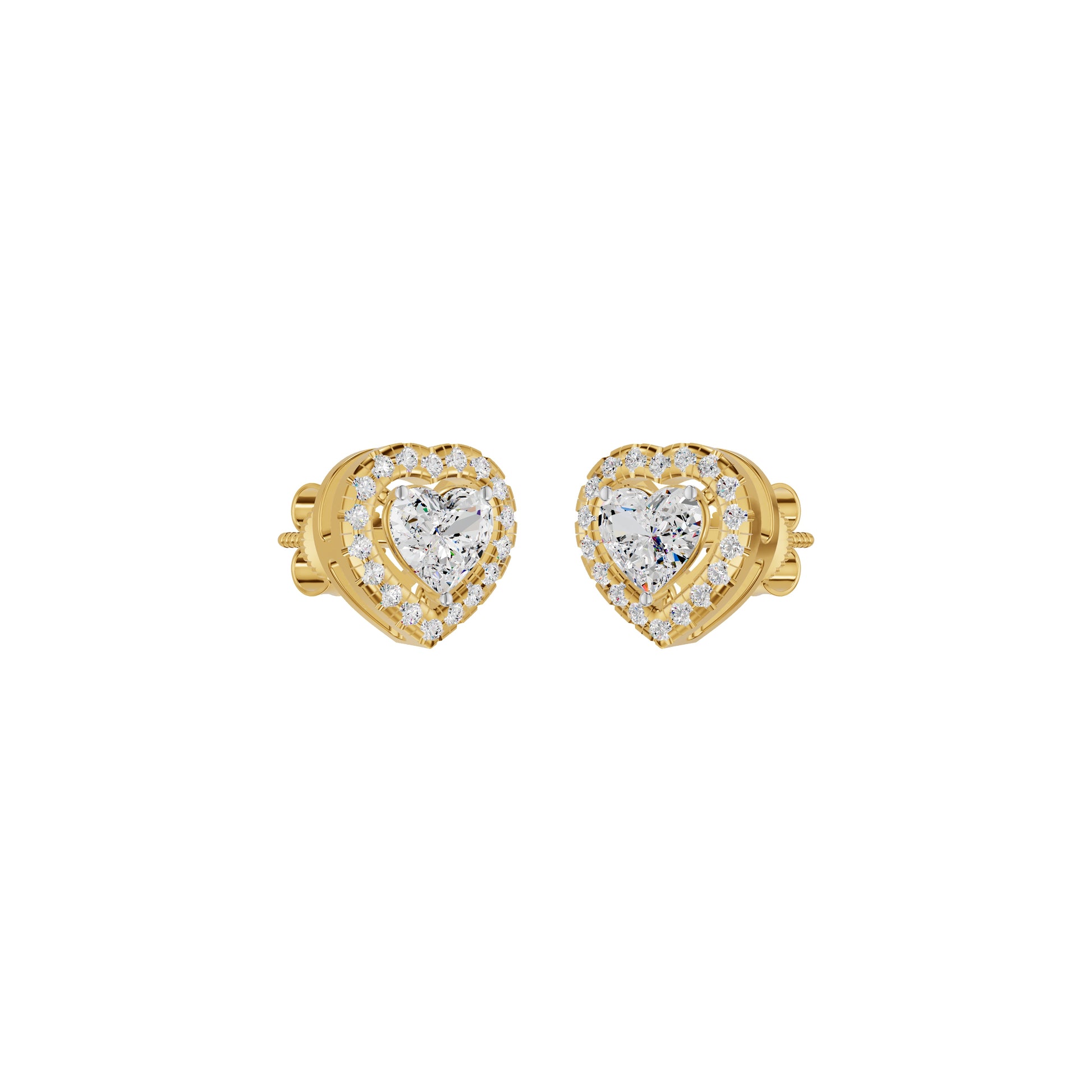 Sleek Heart Cut Halo Diamond Earrings 18 KT / Yellow Gold