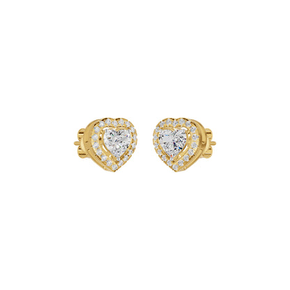 Sleek Heart Cut Halo Diamond Earrings 18 KT / Yellow Gold