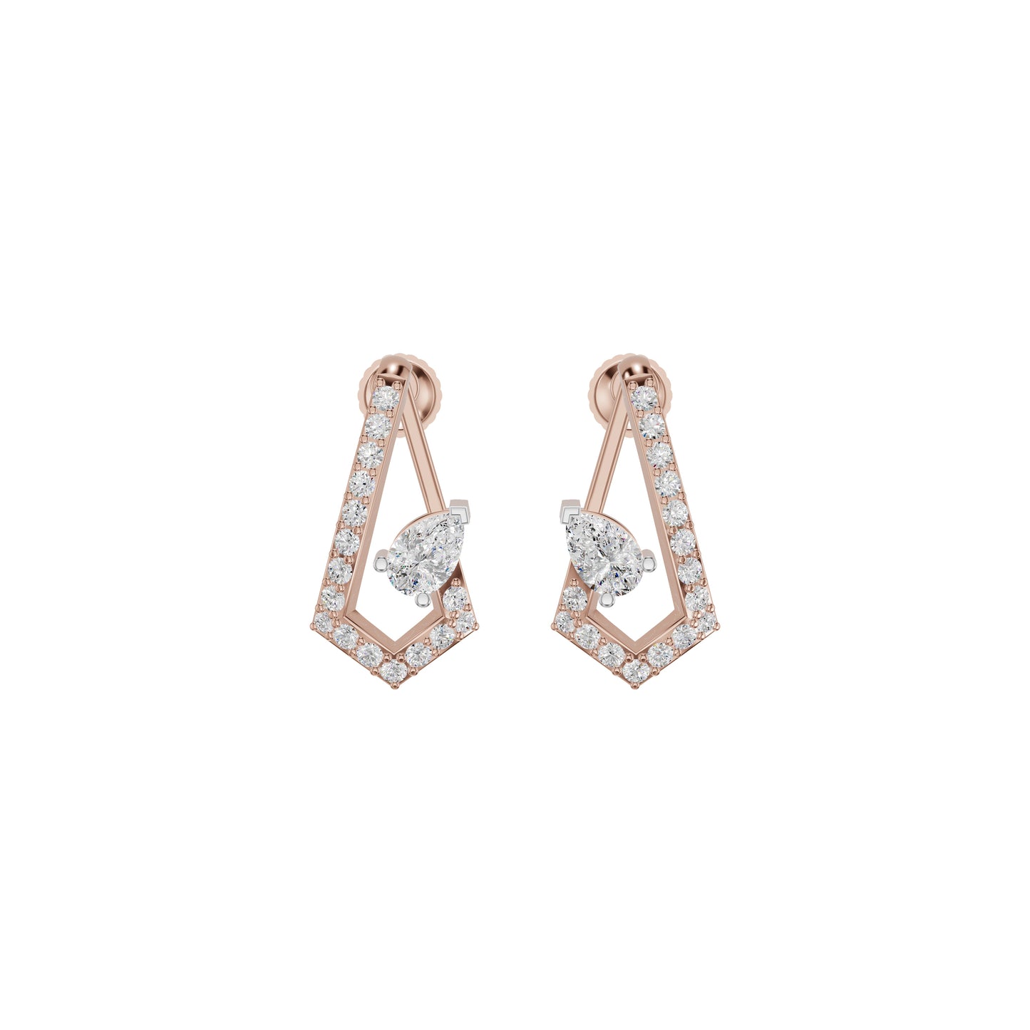 Triangular Pave Diamond Stud Earrings 18 KT / Rose Gold