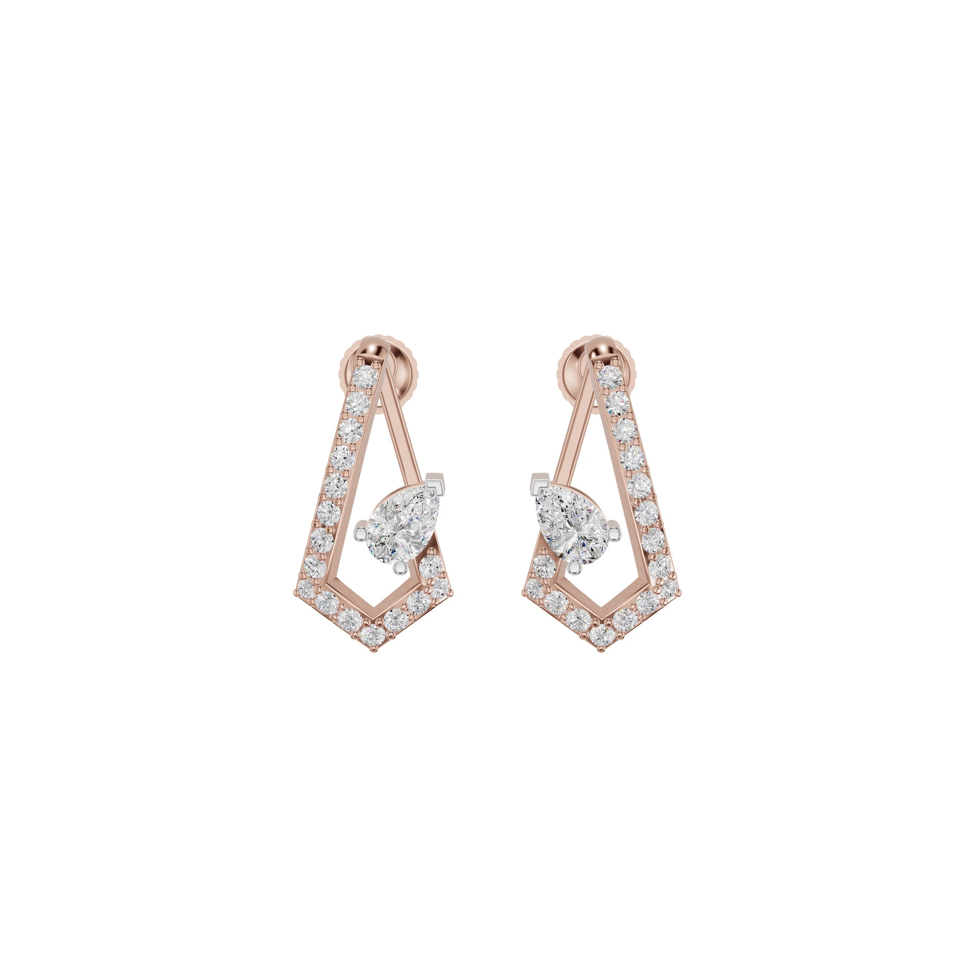 Triangular Pave Diamond Stud Earrings 18 KT / Rose Gold