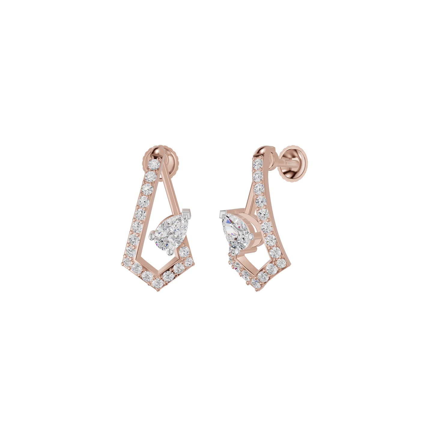 Triangular Pave Diamond Stud Earrings 18 KT / Rose Gold