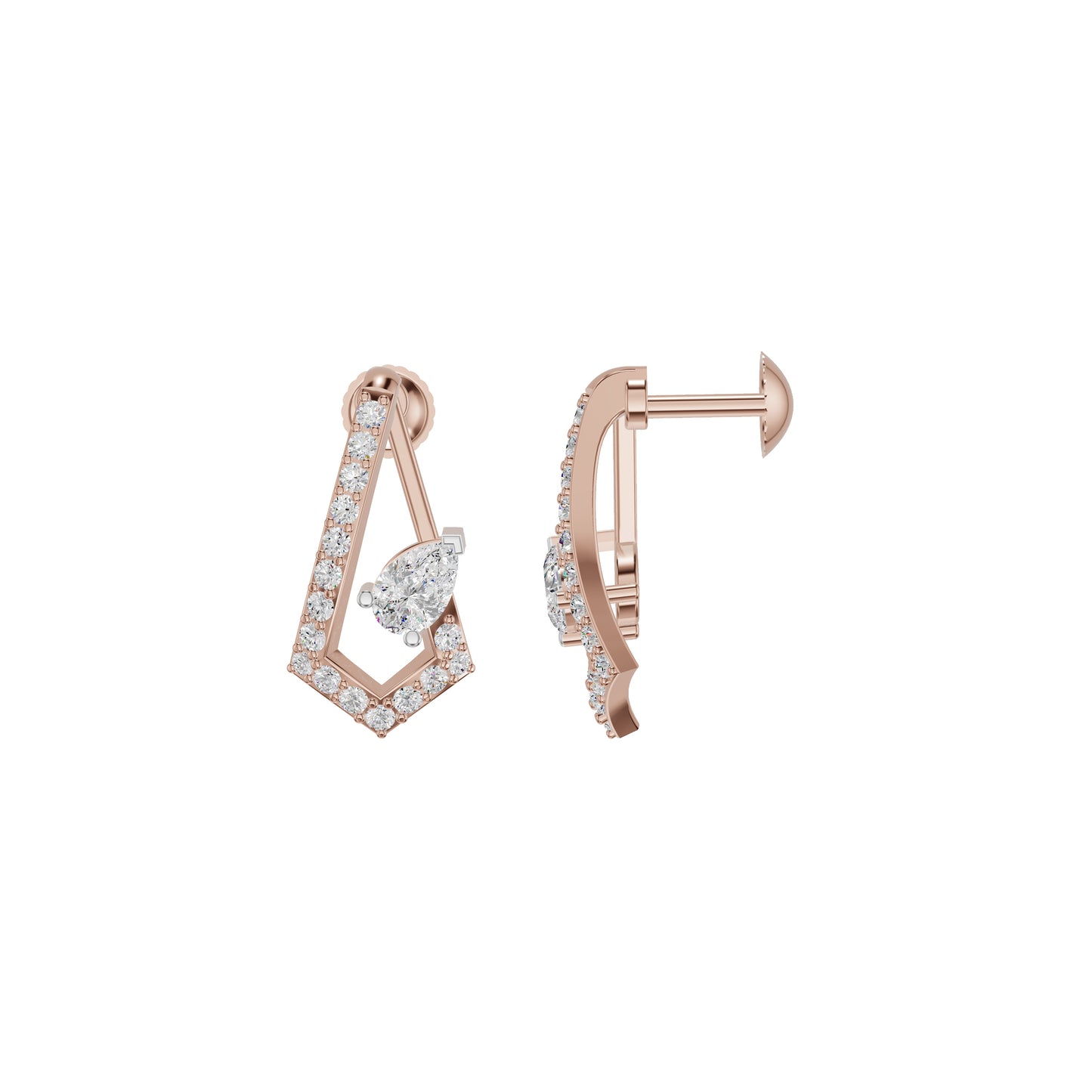Triangular Pave Diamond Stud Earrings 18 KT / Rose Gold