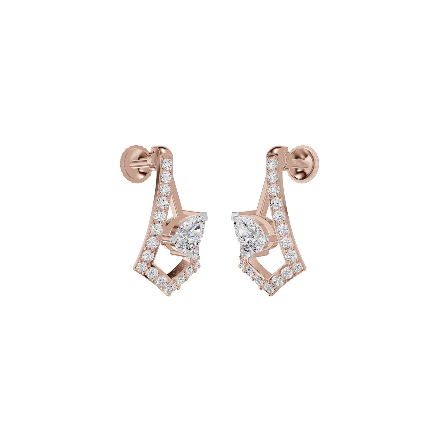 Triangular Pave Diamond Stud Earrings 18 KT / Rose Gold