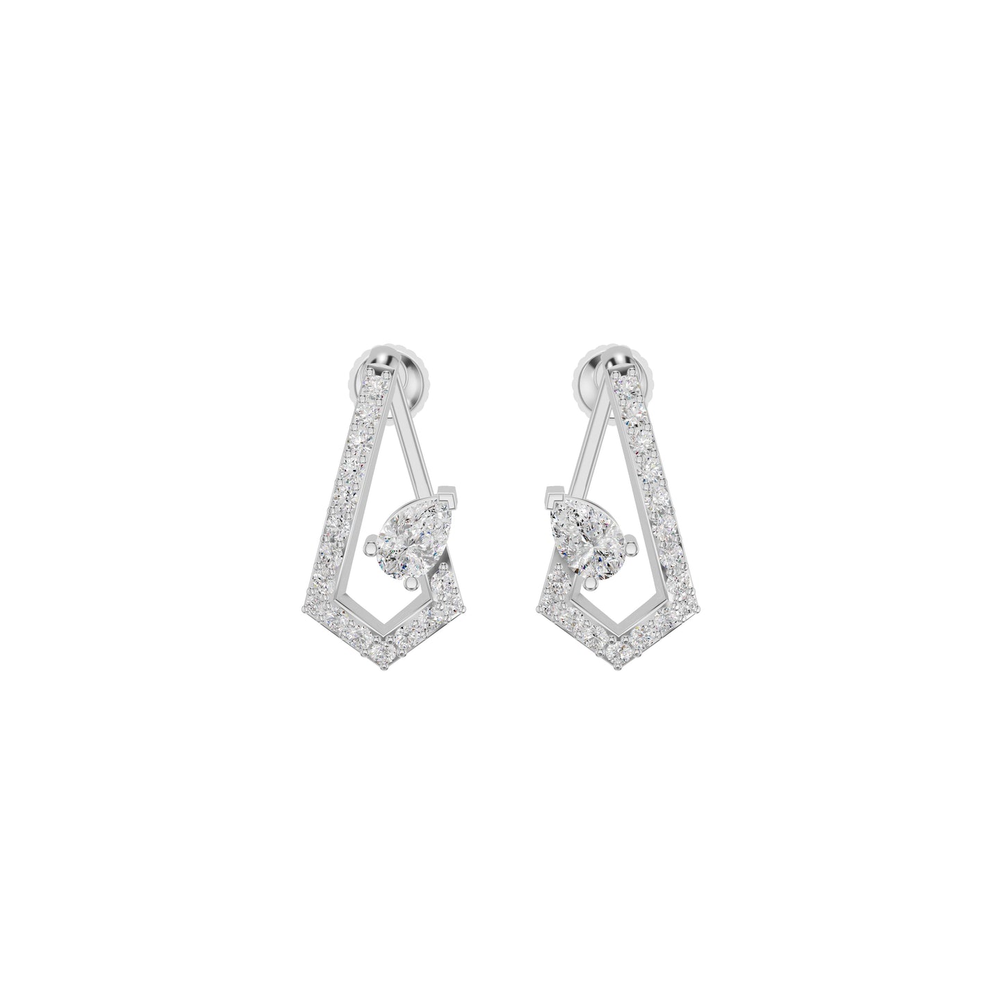 Triangular Pave Diamond Stud Earrings 18 KT / White Gold