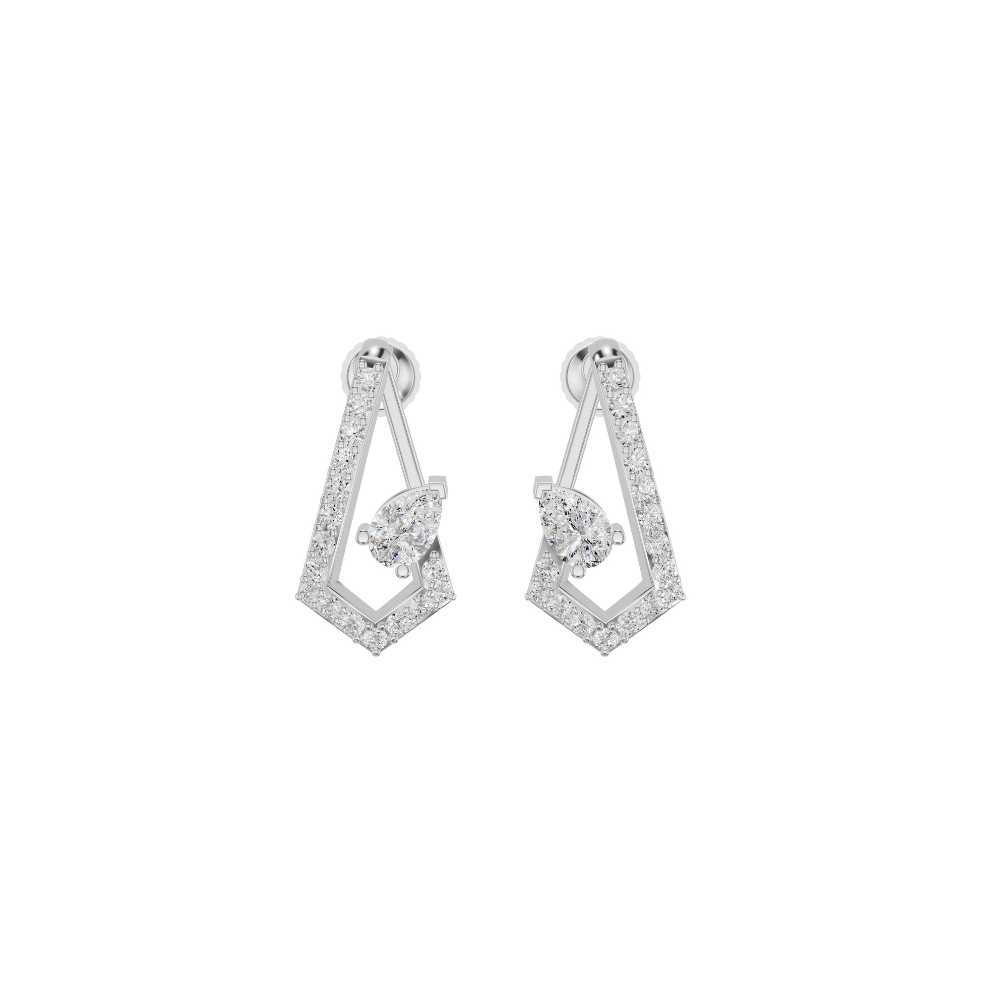 Triangular Pave Diamond Stud Earrings 18 KT / White Gold