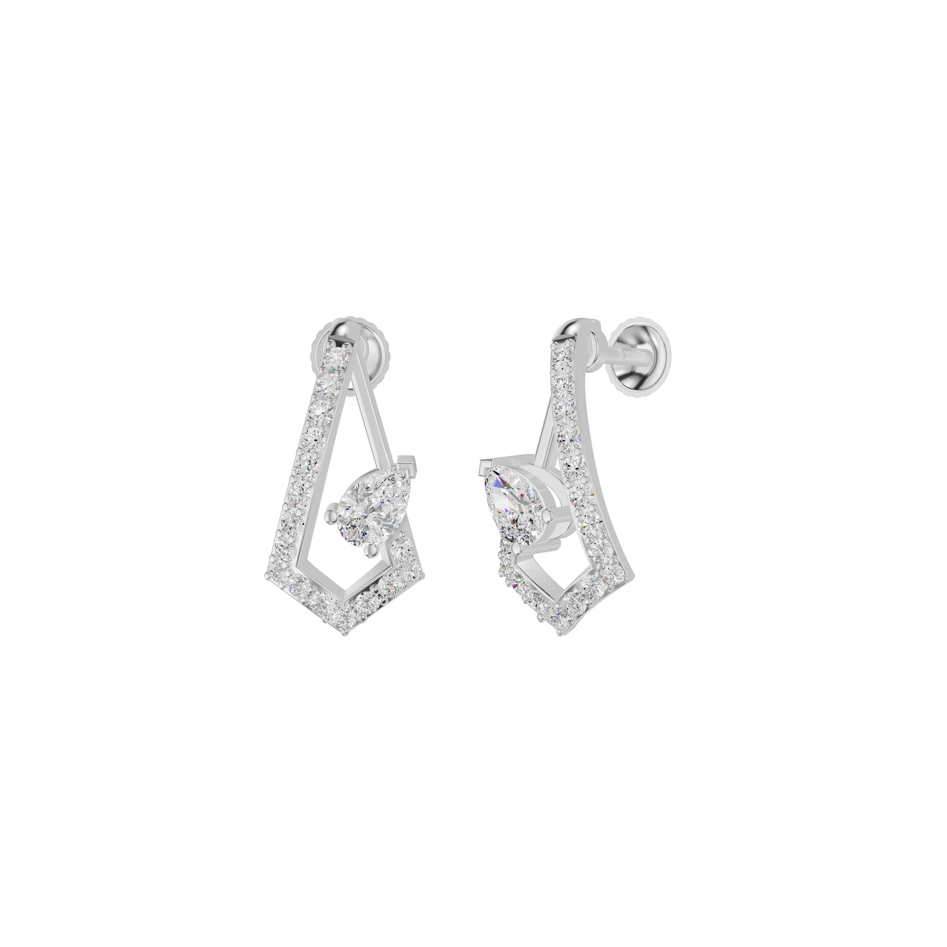 Triangular Pave Diamond Stud Earrings 18 KT / White Gold