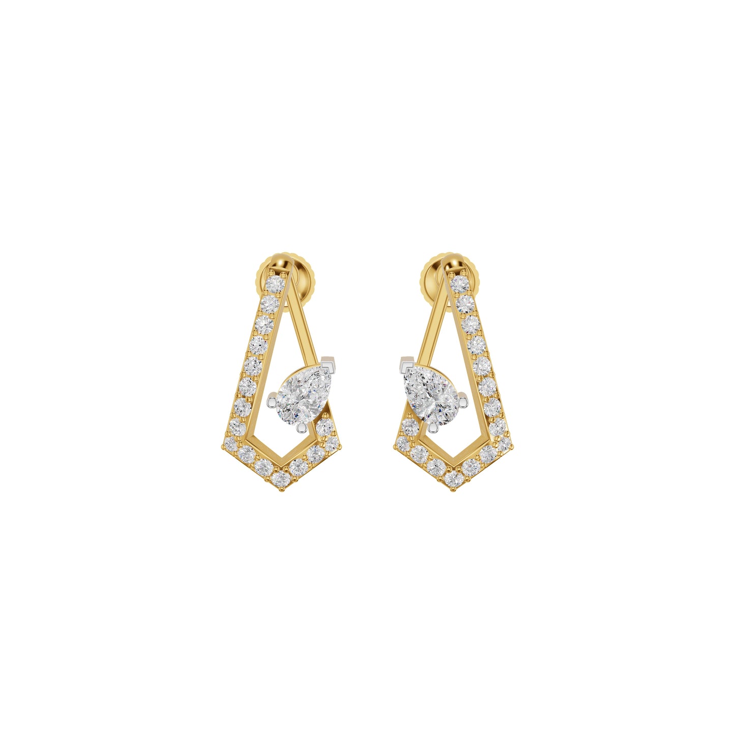 Triangular Pave Diamond Stud Earrings 18 KT / Yellow Gold