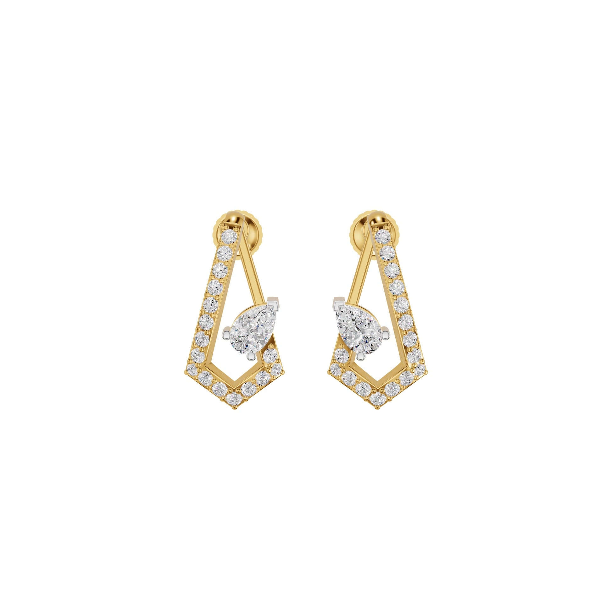 Triangular Pave Diamond Stud Earrings 18 KT / Yellow Gold