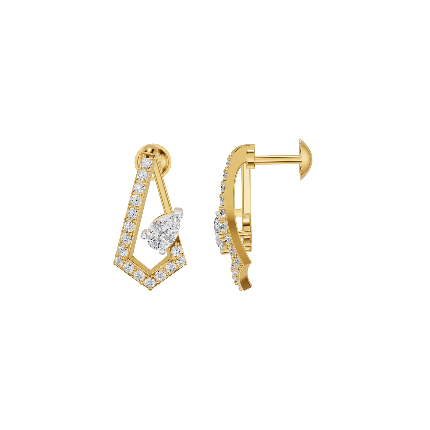 Triangular Pave Diamond Stud Earrings 18 KT / Yellow Gold