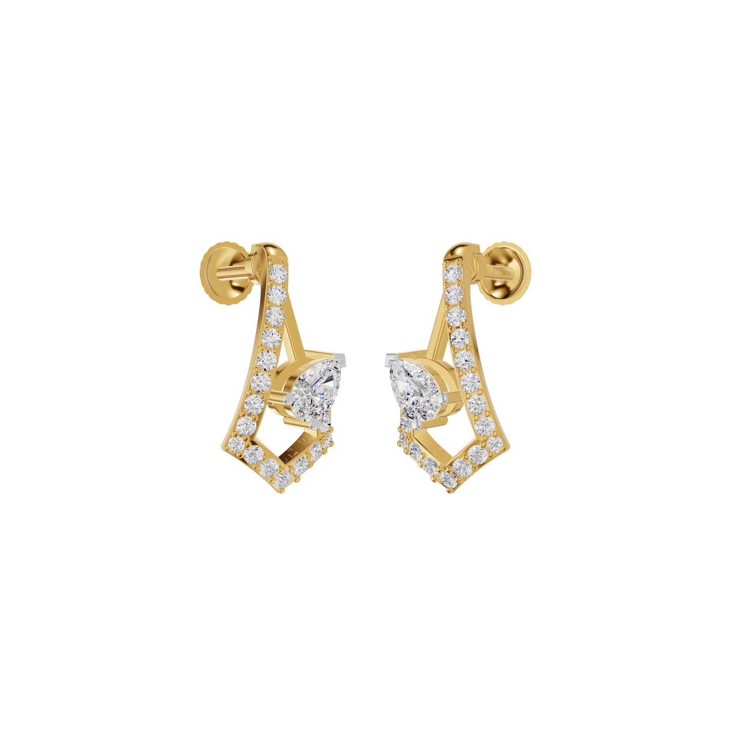 Triangular Pave Diamond Stud Earrings 18 KT / Yellow Gold