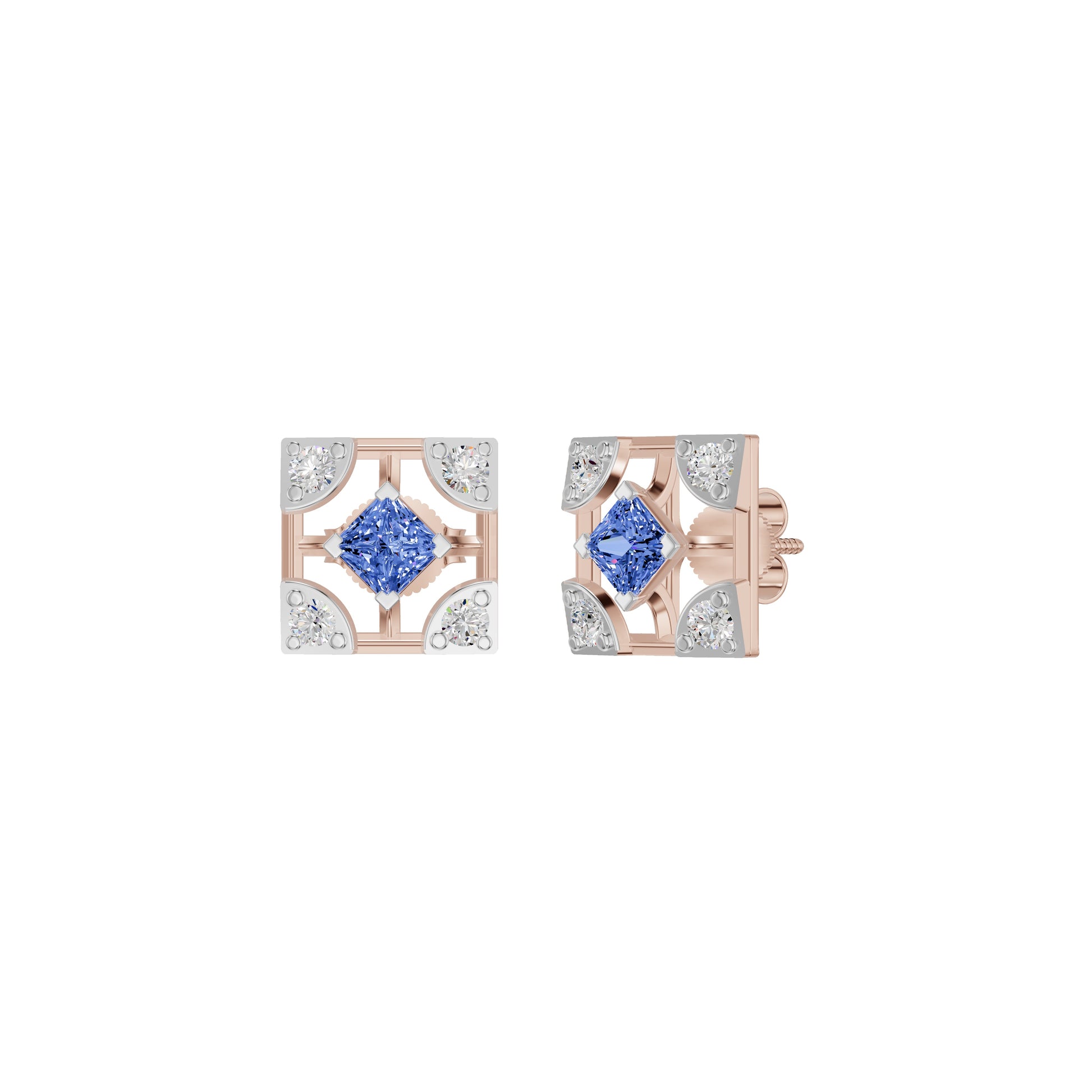 Turkish Blue Diamond Earrings 18 KT / Rose Gold