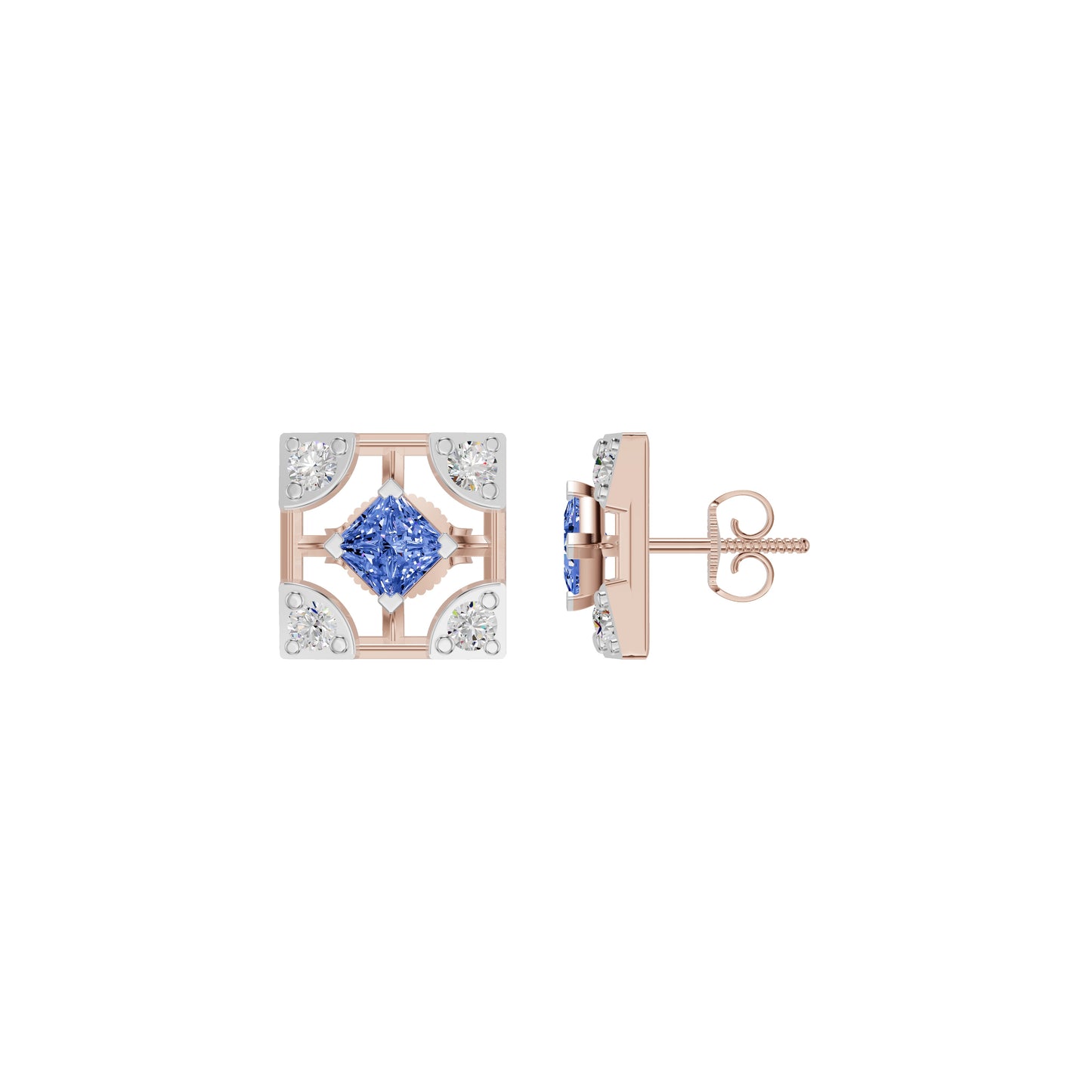 Turkish Blue Diamond Earrings 18 KT / Rose Gold