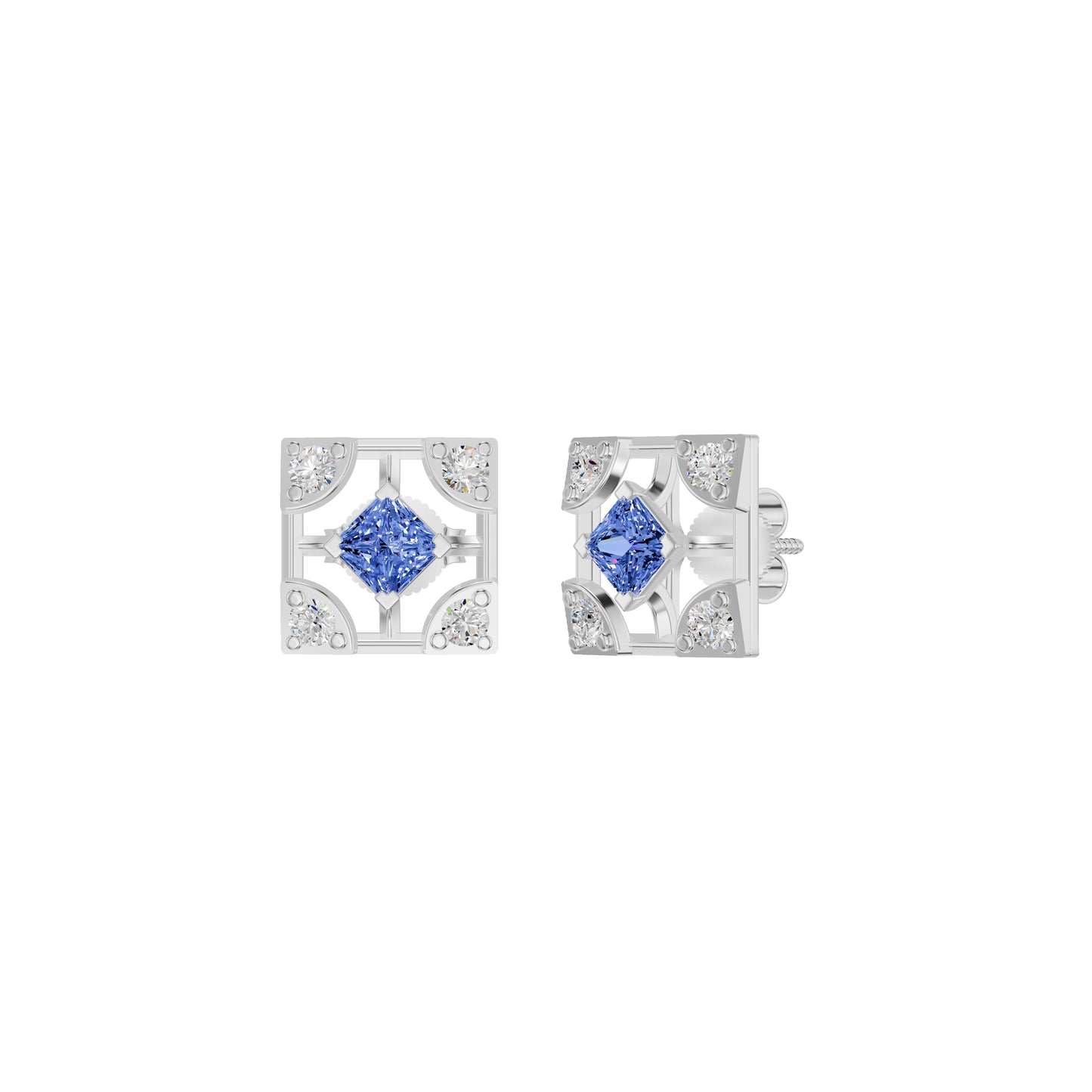 Turkish Blue Diamond Earrings 18 KT / White Gold