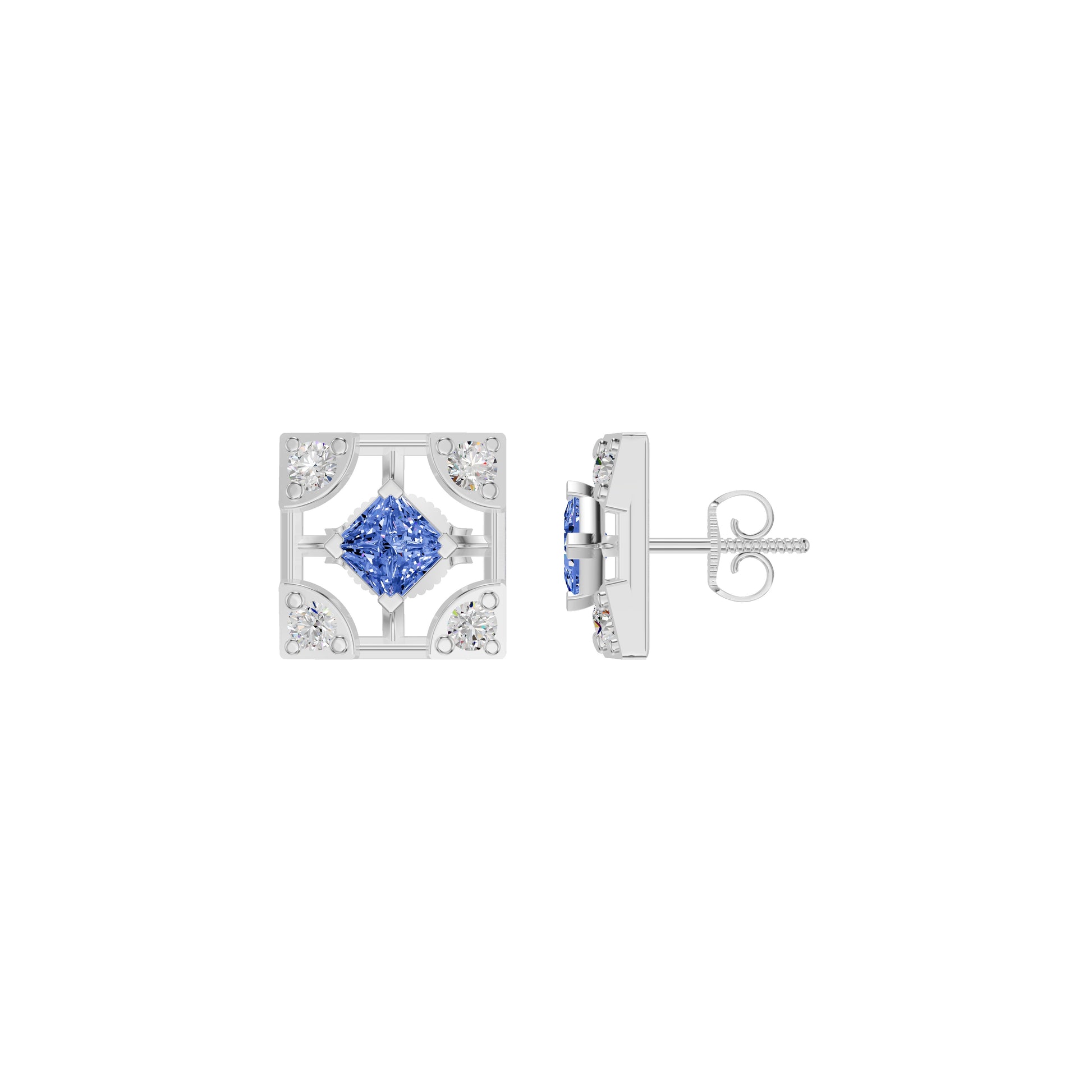 Turkish Blue Diamond Earrings 18 KT / White Gold