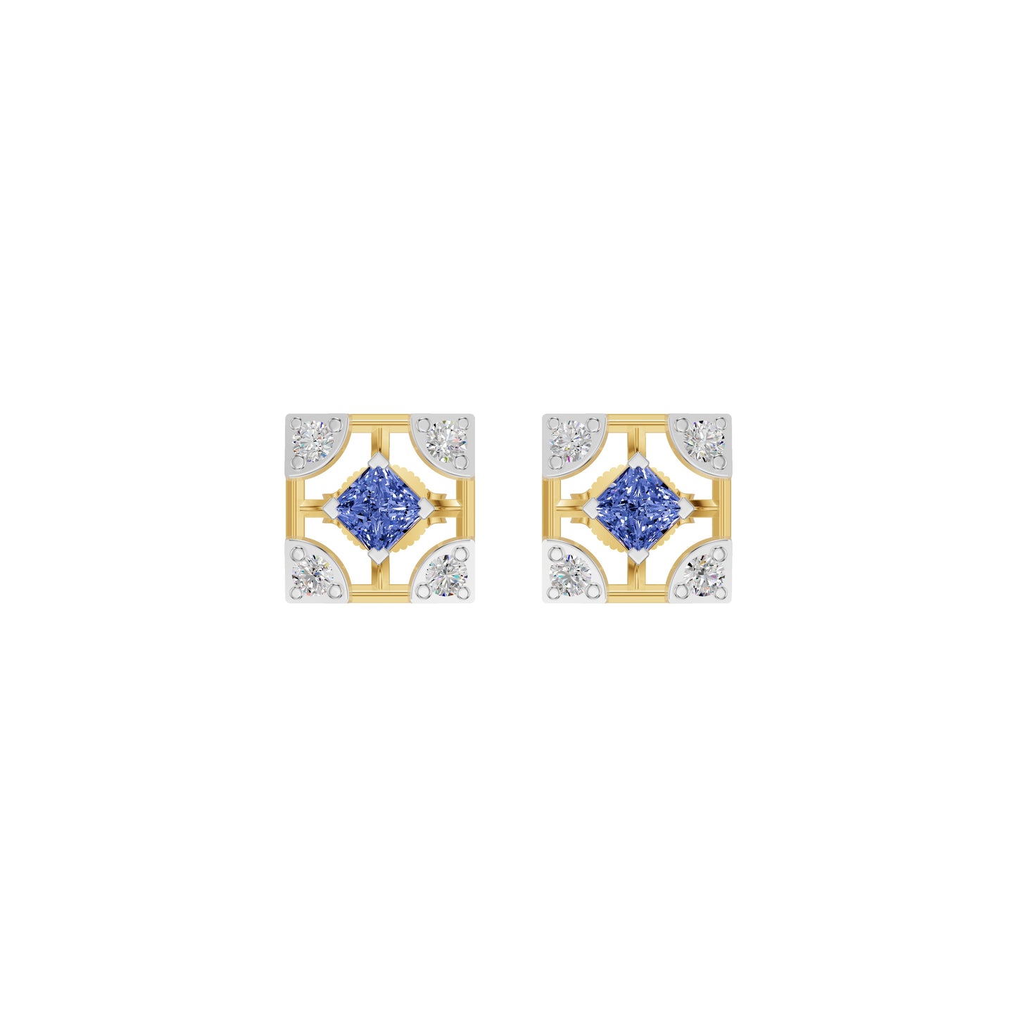 Turkish Blue Diamond Earrings 18 KT / Yellow Gold