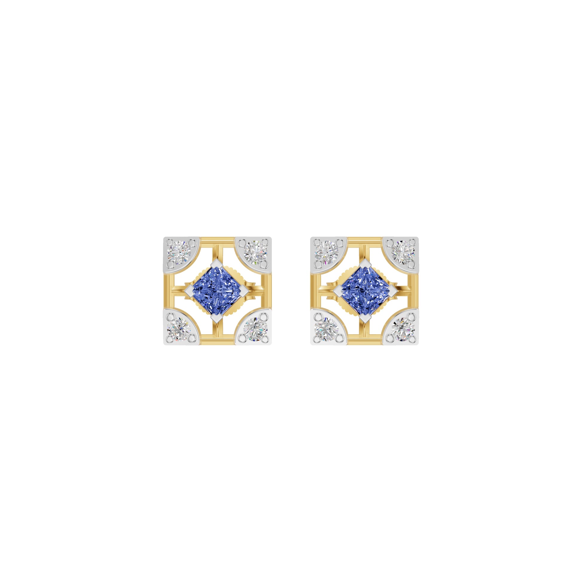 Turkish Blue Diamond Earrings 18 KT / Yellow Gold