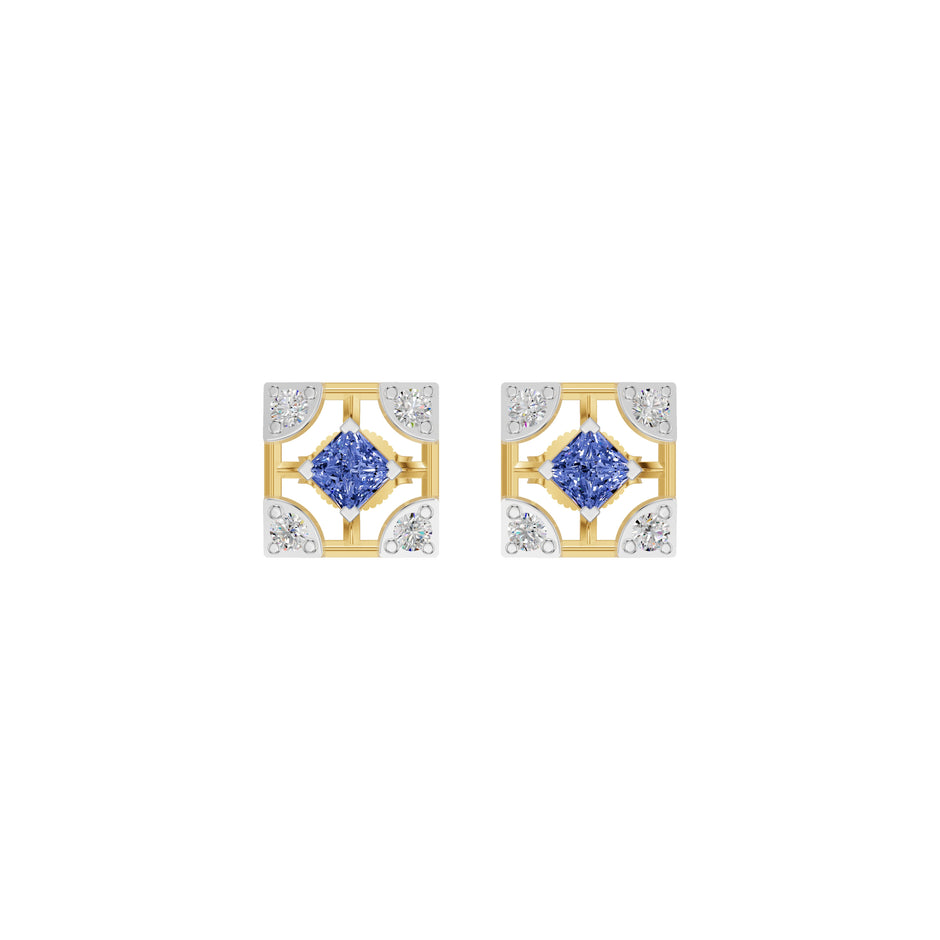 Turkish Blue Diamond Earrings 18 KT / Yellow Gold