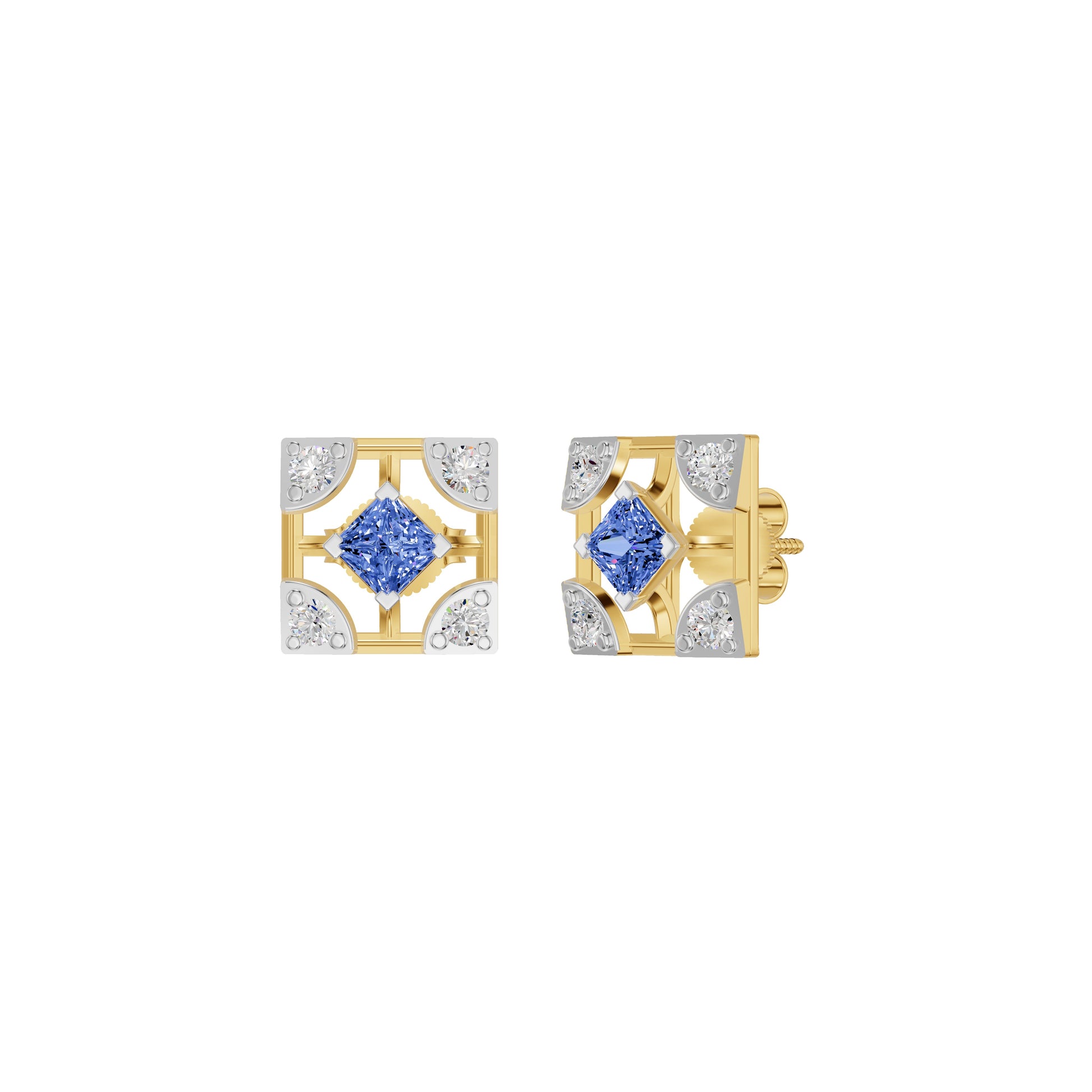 Turkish Blue Diamond Earrings 18 KT / Yellow Gold