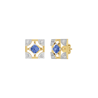 Turkish Blue Diamond Earrings 18 KT / Yellow Gold