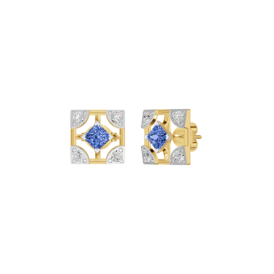 Turkish Blue Diamond Earrings 18 KT / Yellow Gold
