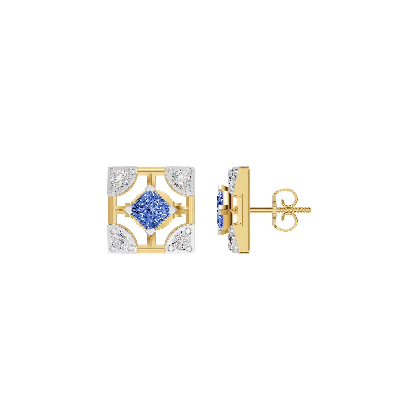 Turkish Blue Diamond Earrings 18 KT / Yellow Gold