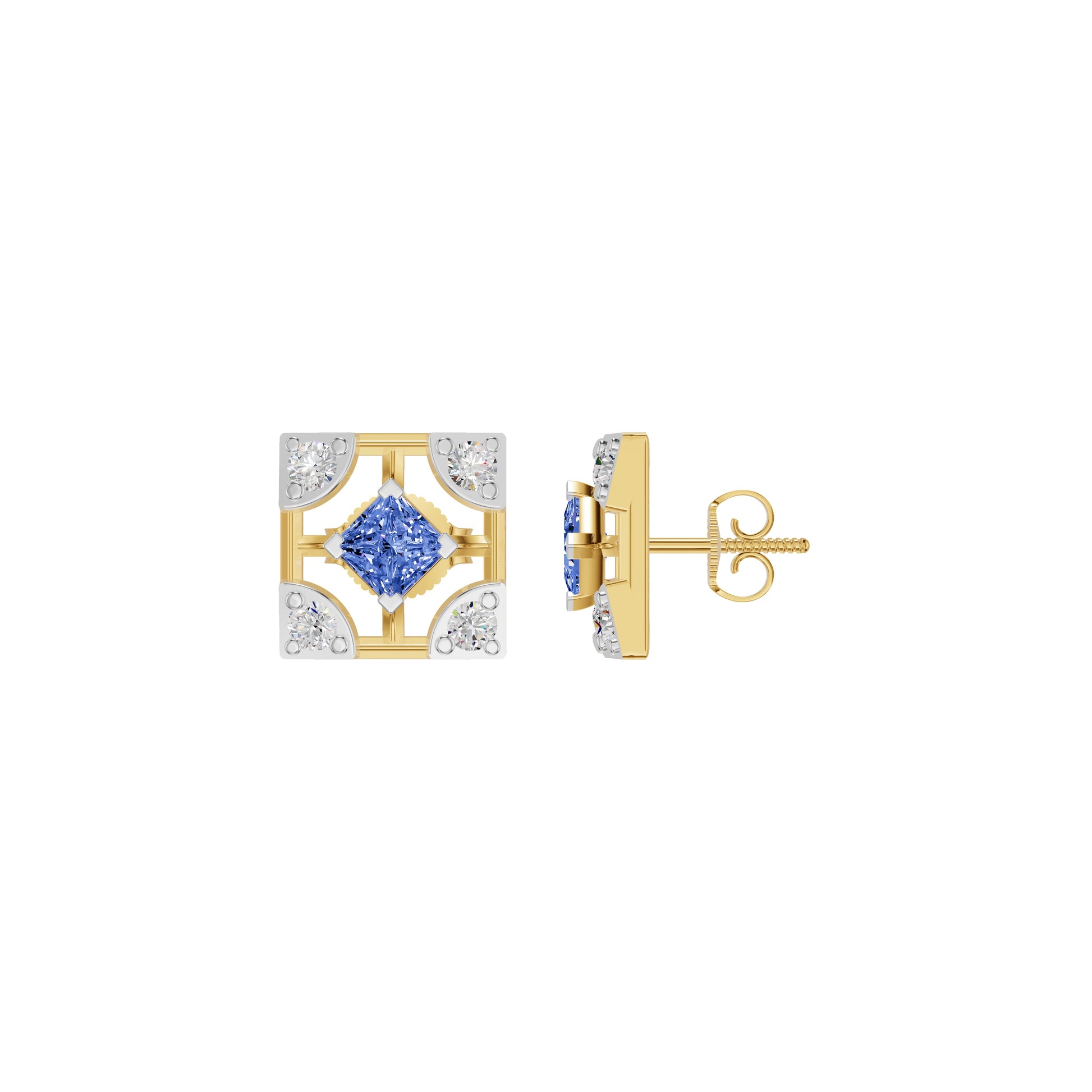 Turkish Blue Diamond Earrings 18 KT / Yellow Gold